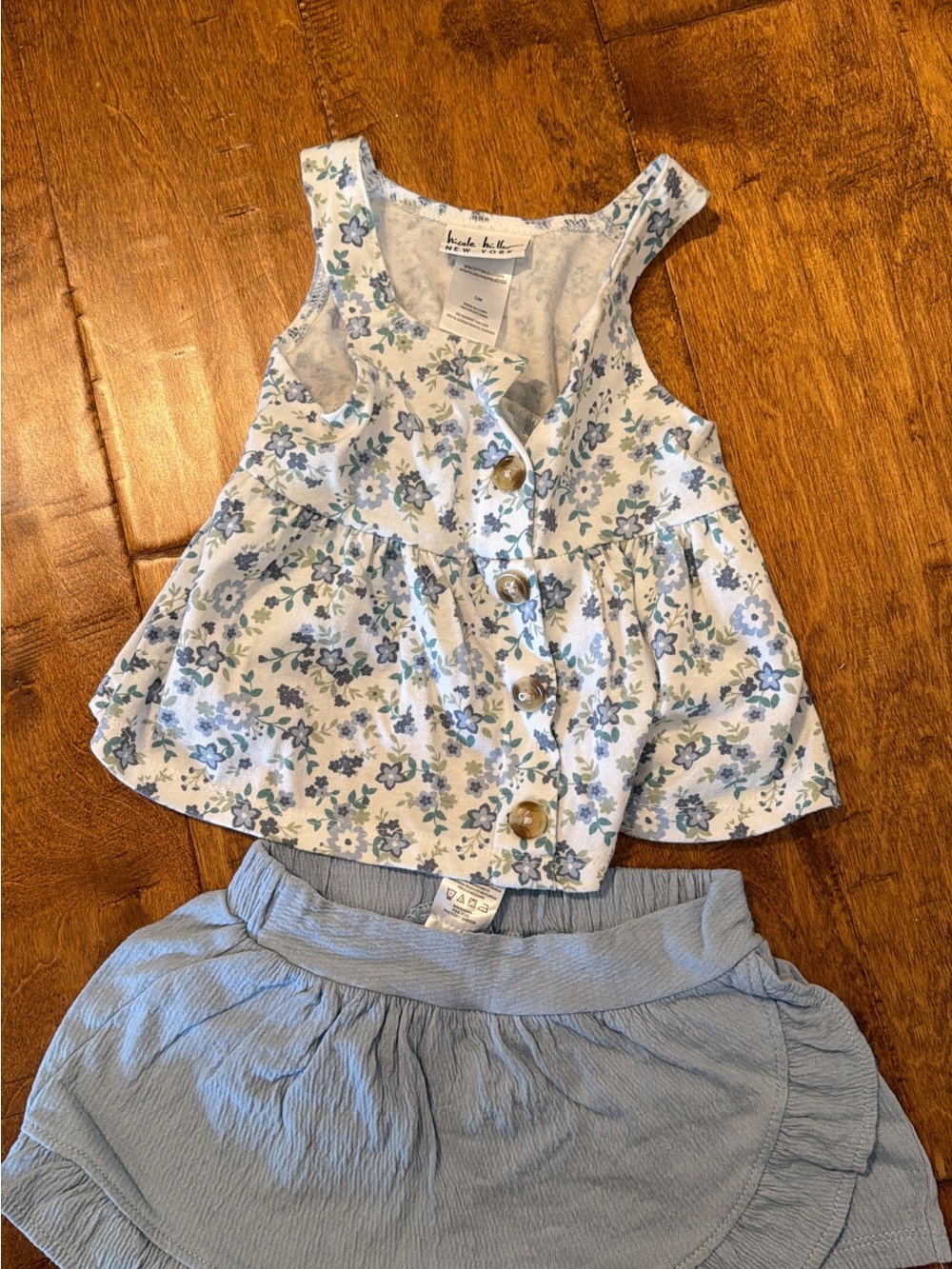 Hanna Andersson Blue and White Floral Button Tank Top - Girls